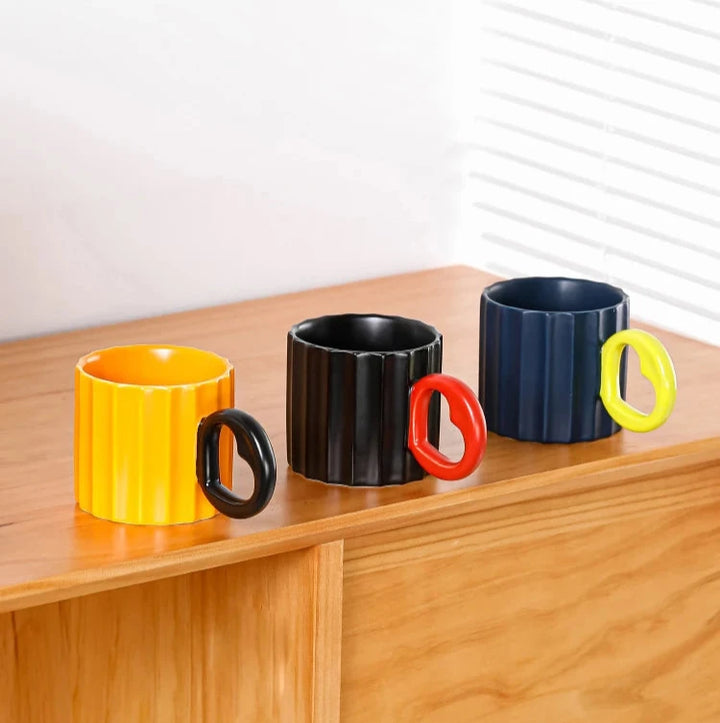 Lined Mugs with Heart Handle