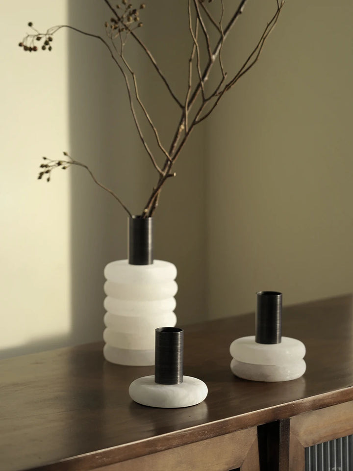 Minimalist White Onyx Marble Vases