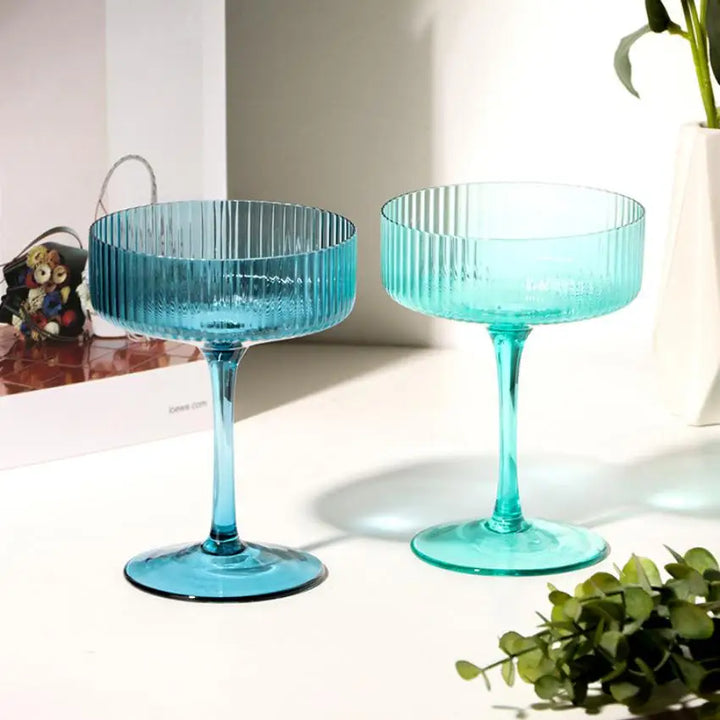 Ribbed Cocktail Goblet Glasses