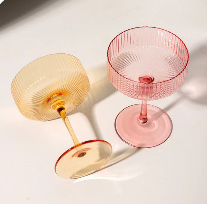 Ribbed Cocktail Goblet Glasses