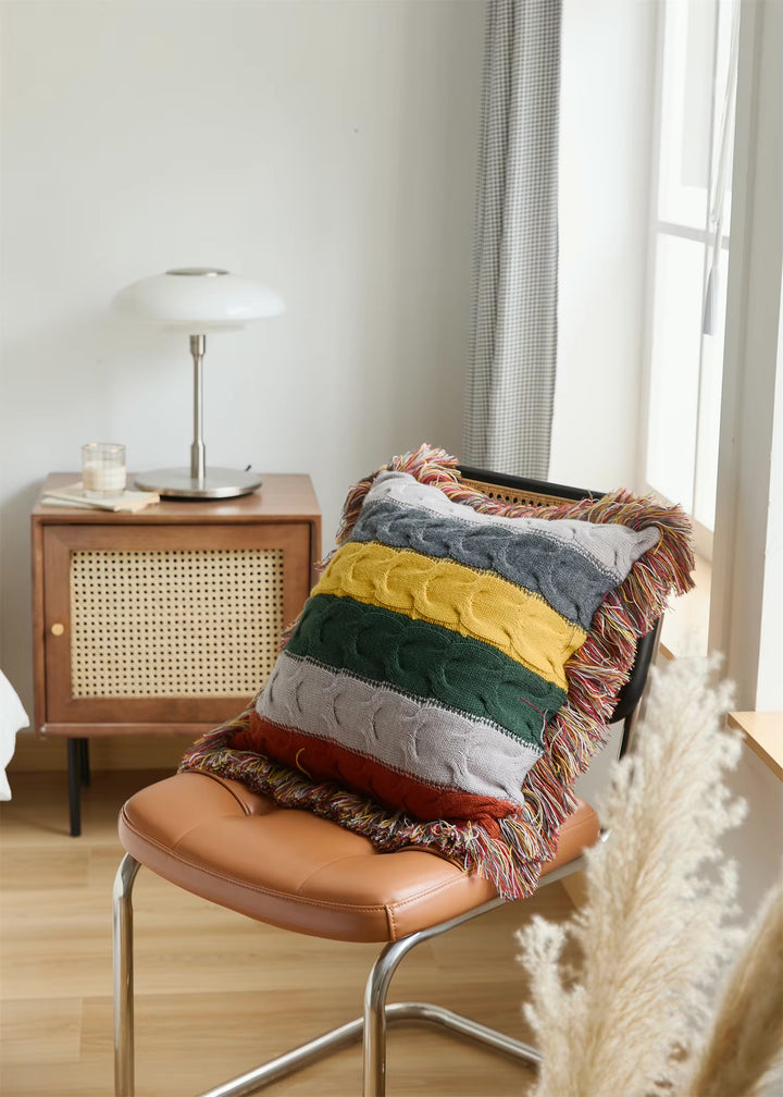 Crochet Contrast Color Blanket + Pillow