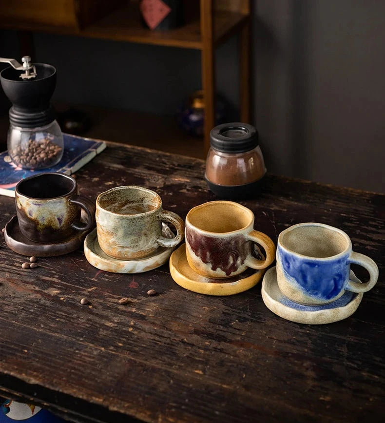 Coarse Pottery Mug & Saucer Set