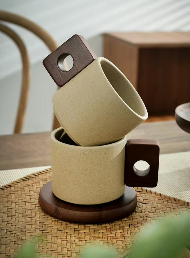 Retro Earthenware Mug with Coaster