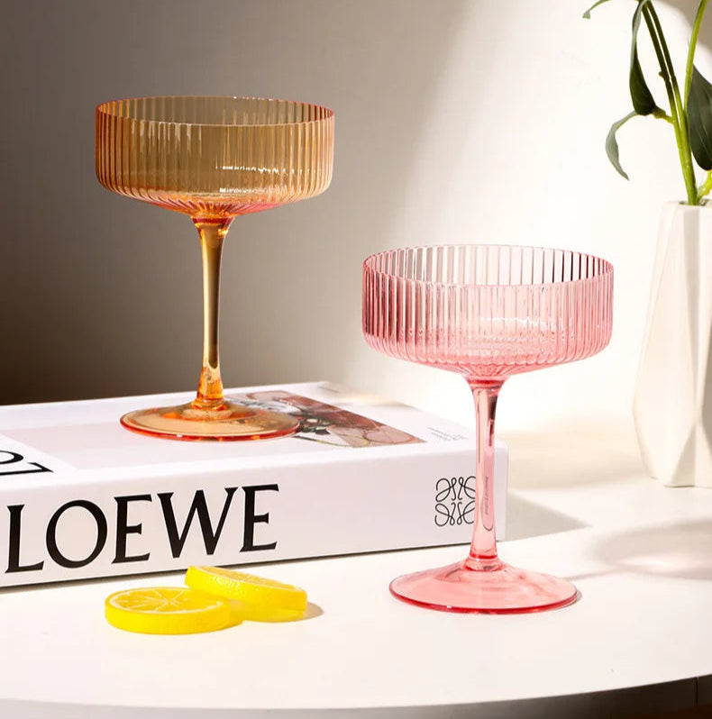 Ribbed Cocktail Goblet Glasses