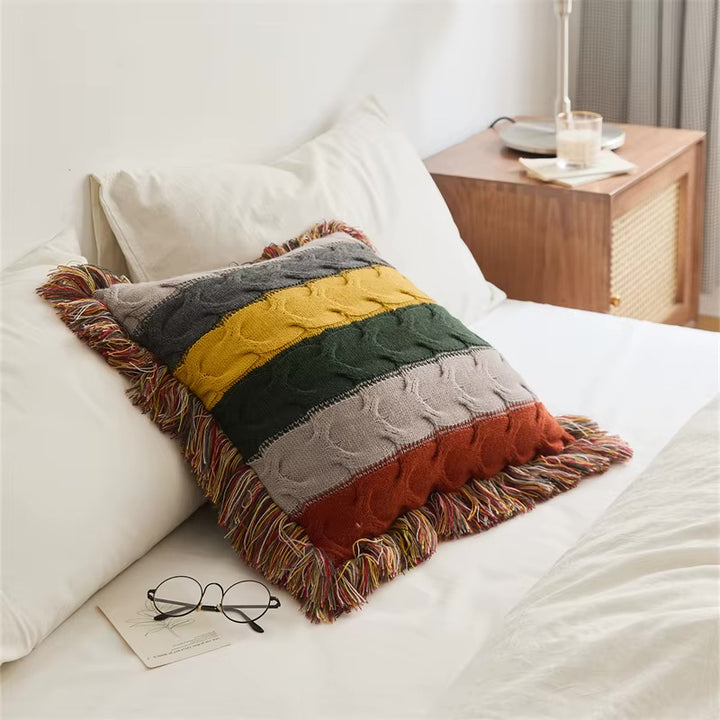 Crochet Contrast Color Blanket + Pillow