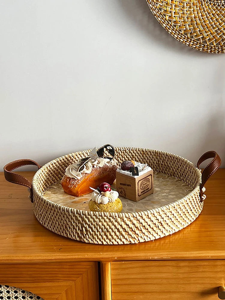 Retro Square Rattan Tray