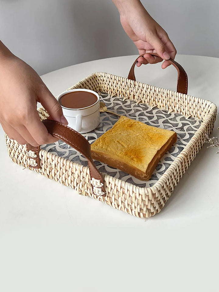 Retro Square Rattan Tray