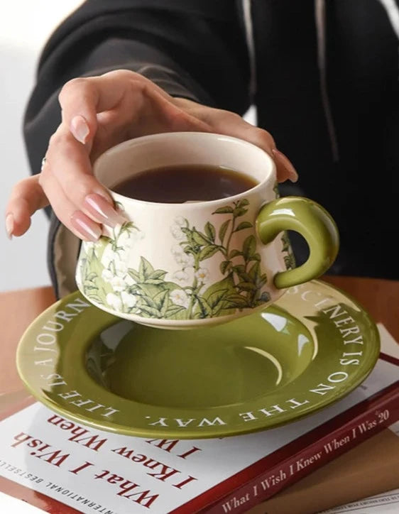 Green Message Mug and Saucer Set