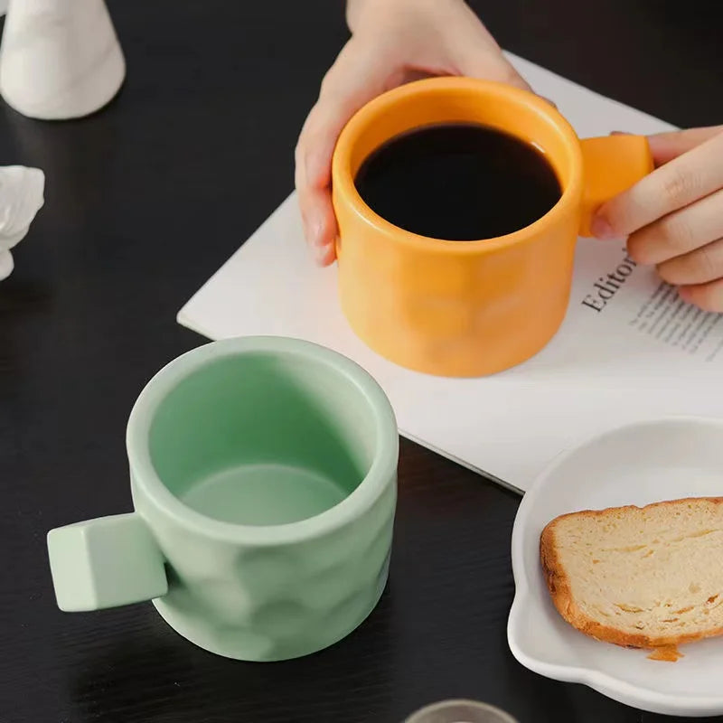 Textured Mug with Cube Handle