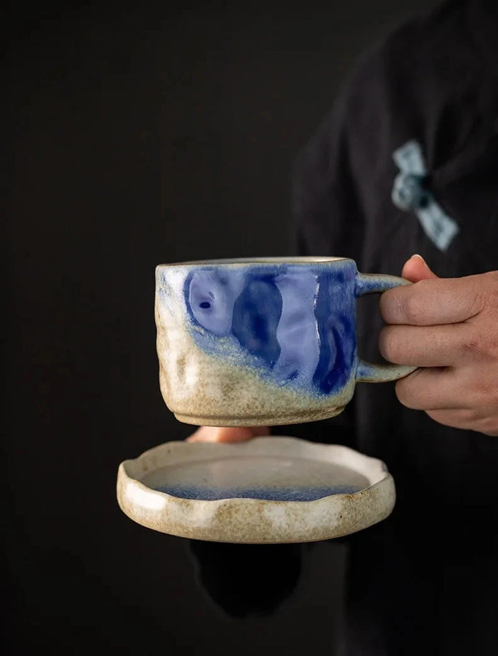 Coarse Pottery Mug & Saucer Set