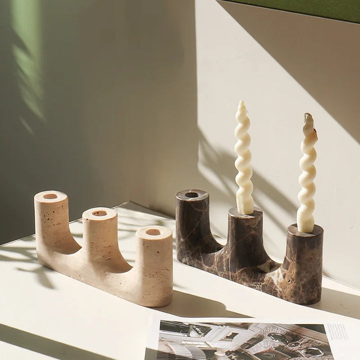 Marble Three-Taper Candle Holders