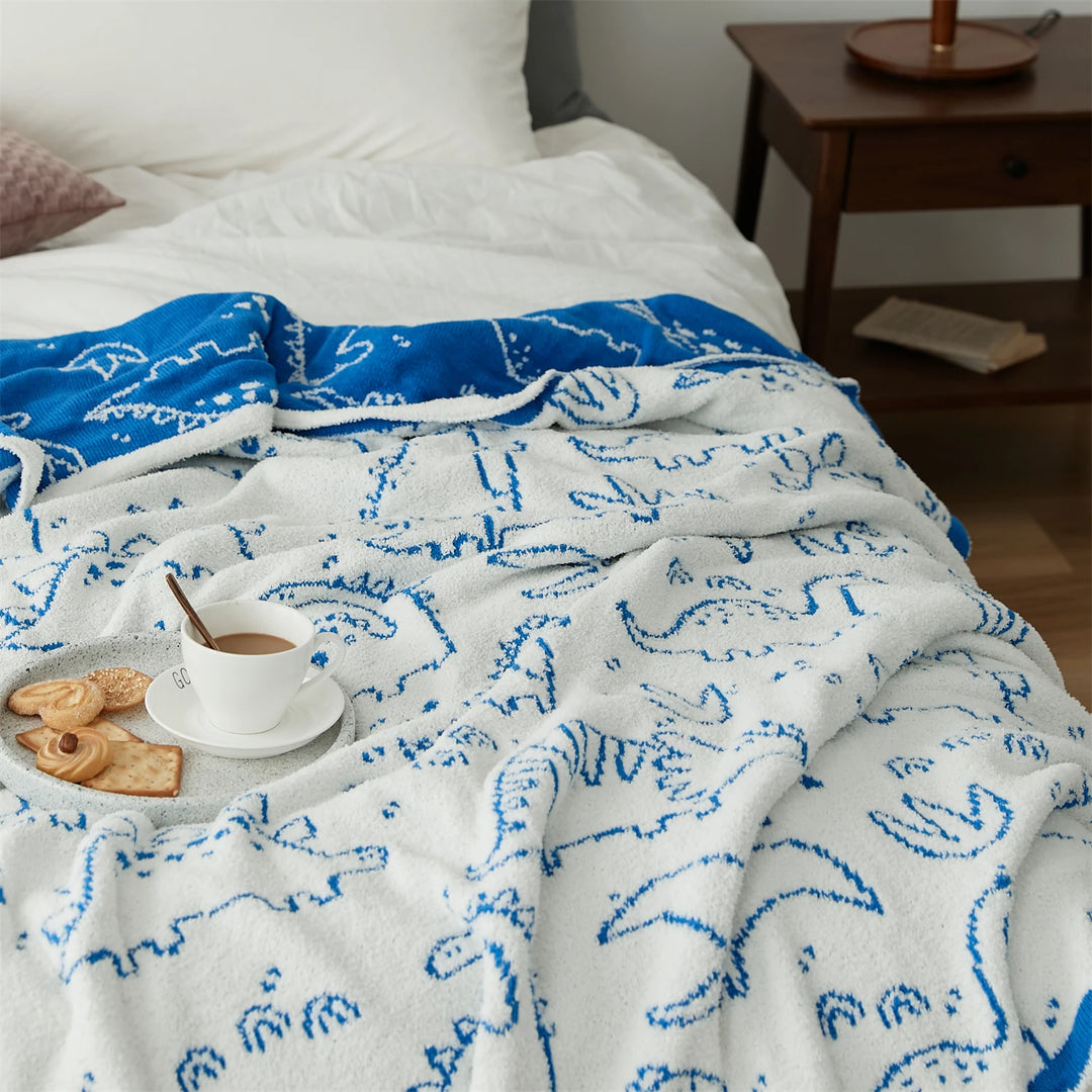 Dinosaur Cartoon Pattern Throw Blanket