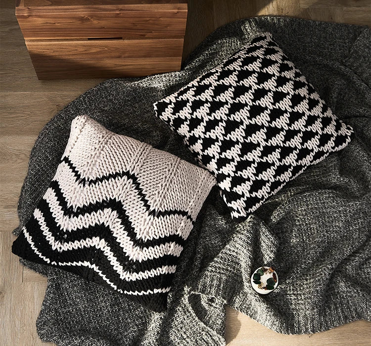 Black & Ivory Knit Geometric Pillows