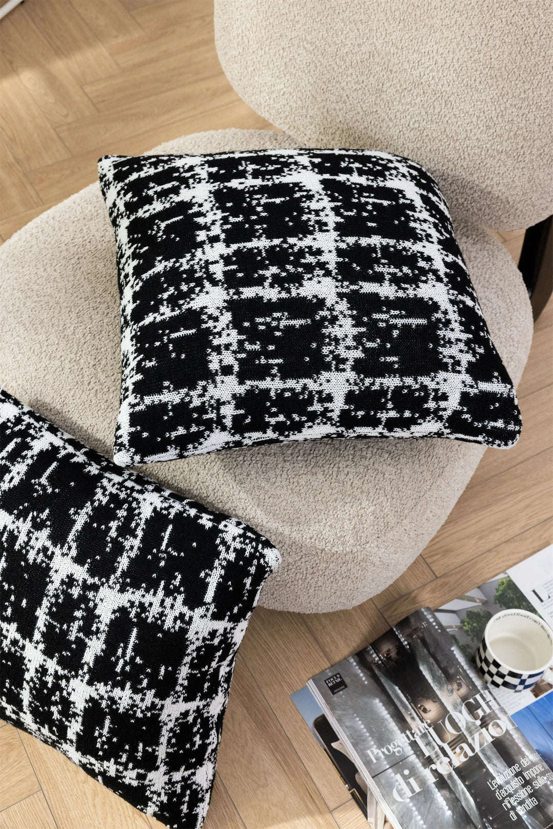 Knitted Abstract Blanket + Pillows