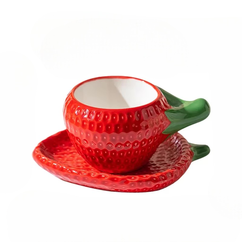 Detailed Strawberry Mug & Saucer Set