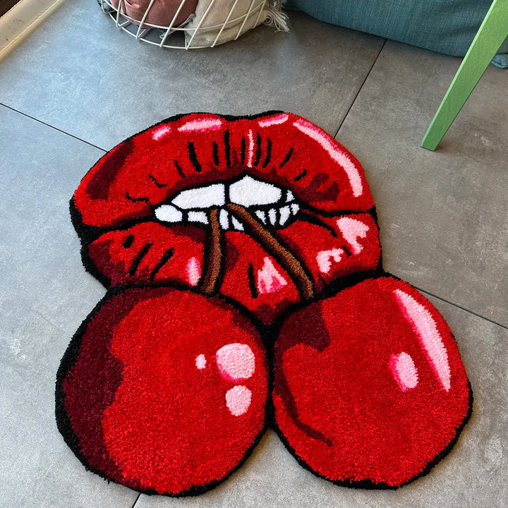 Big Mouth Cherry Rug | Red Cherry Rug | itsdecorszn