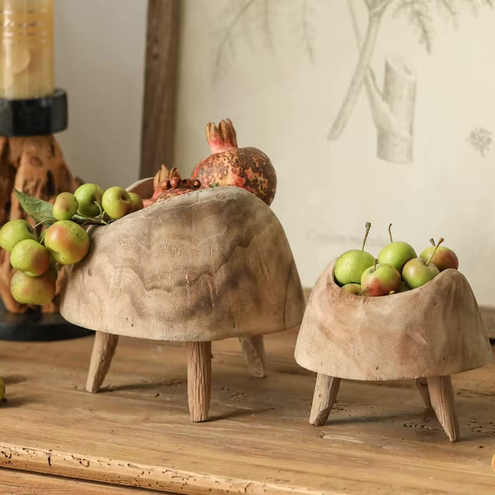 Solid Wood Fruit & Plant Bowl with Legs