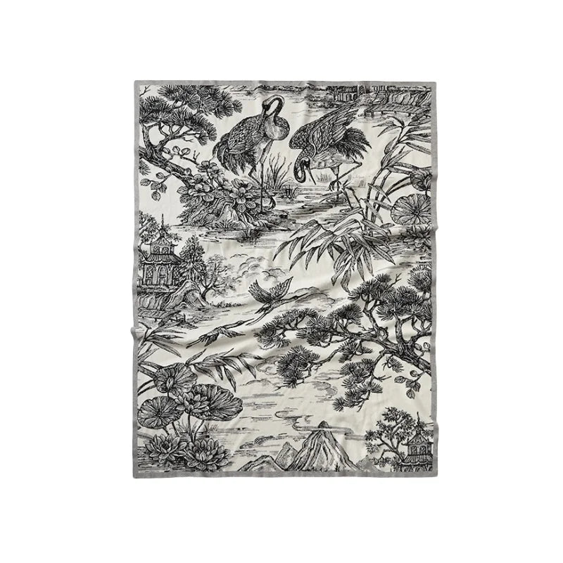 Chinese Crane Knitted Blanket