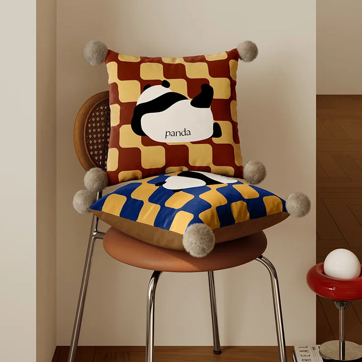 Panda Checkerboard Pillow Covers