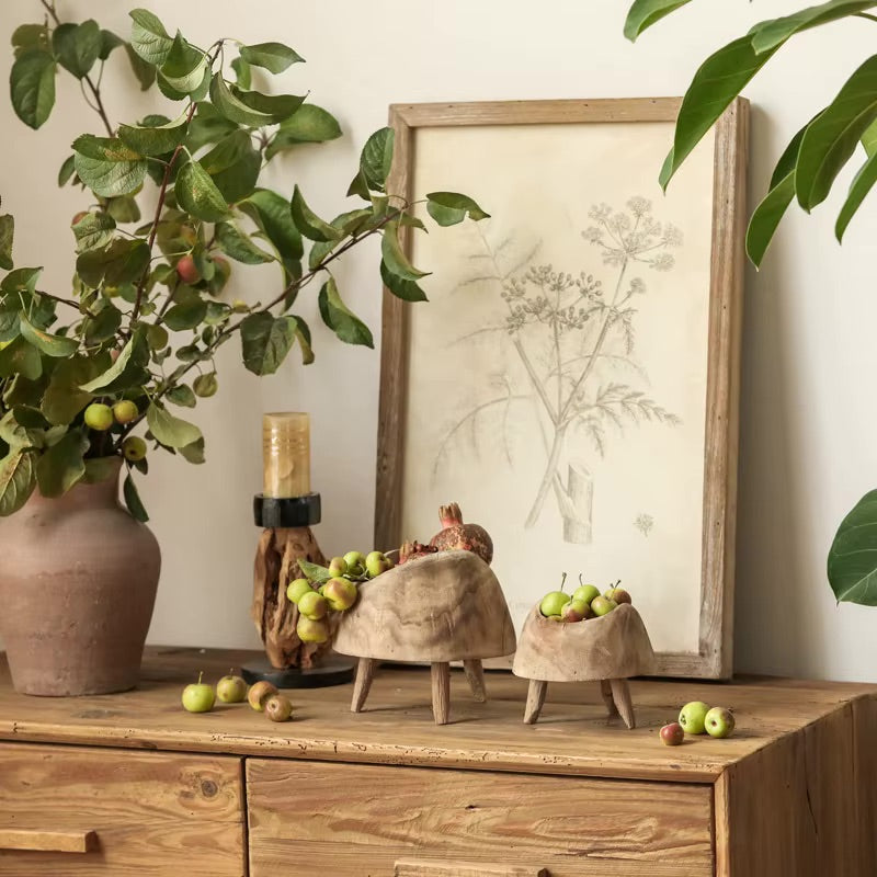 Solid Wood Fruit & Plant Bowl with Legs