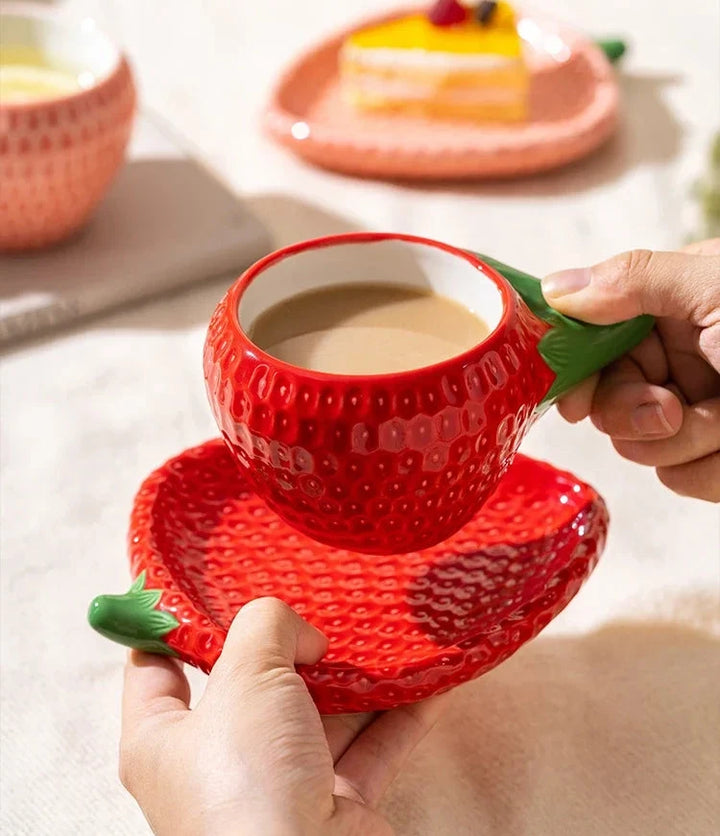 Detailed Strawberry Mug & Saucer Set