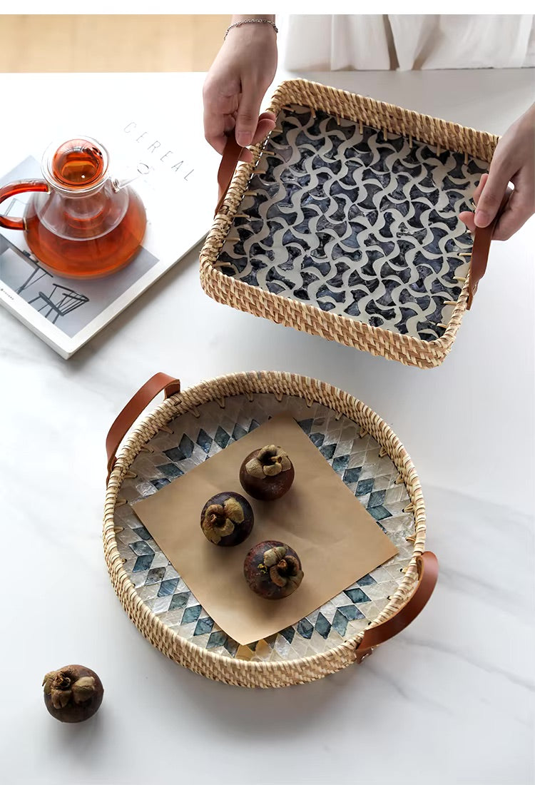 Retro Square Rattan Tray