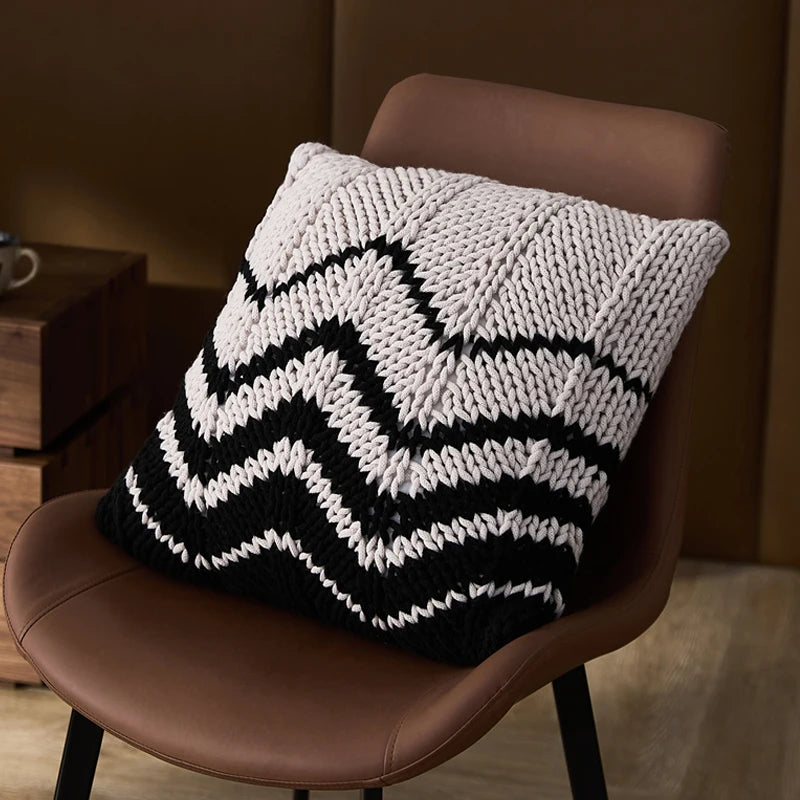 Black & Ivory Knit Geometric Pillows