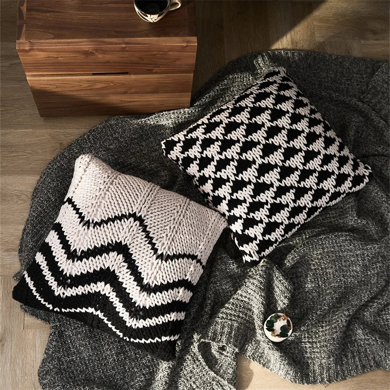 Black & Ivory Knit Geometric Pillows