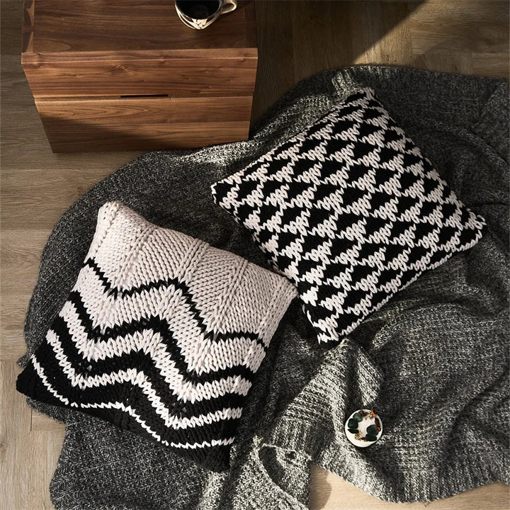 Black & Ivory Knit Geometric Pillows