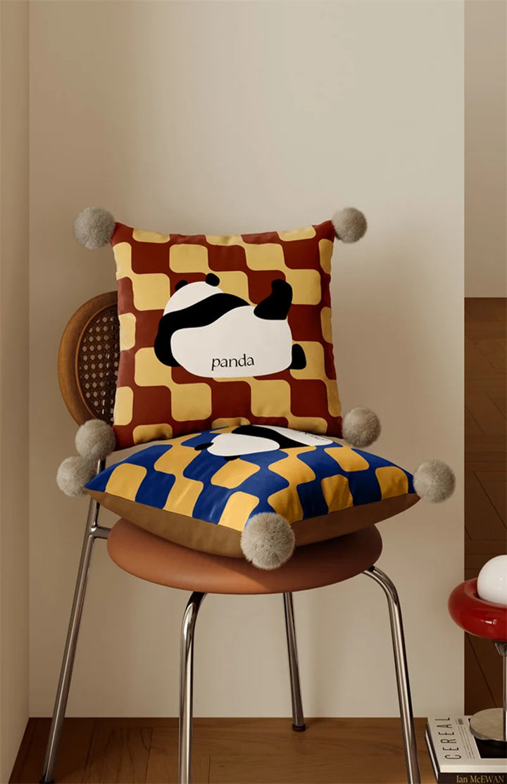 Panda Checkerboard Pillow Covers