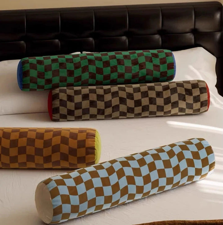 Long Retro Checkerboard Lumbar Pillows