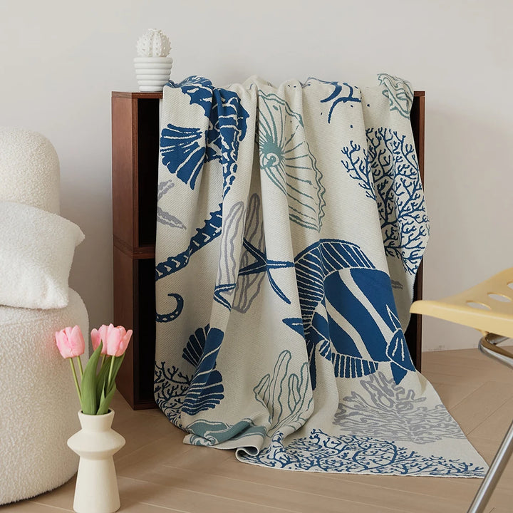 Blue Coastal Ocean Throw Blanket