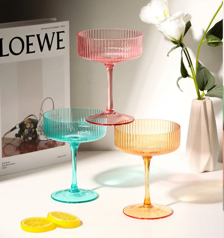 Ribbed Cocktail Goblet Glasses