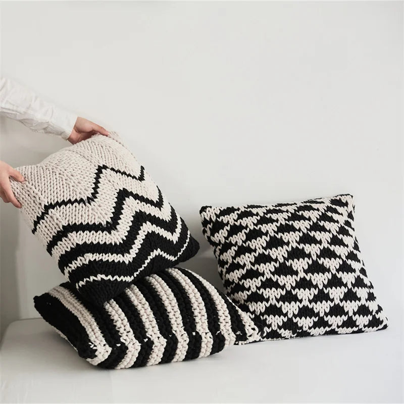 Black & Ivory Knit Geometric Pillows