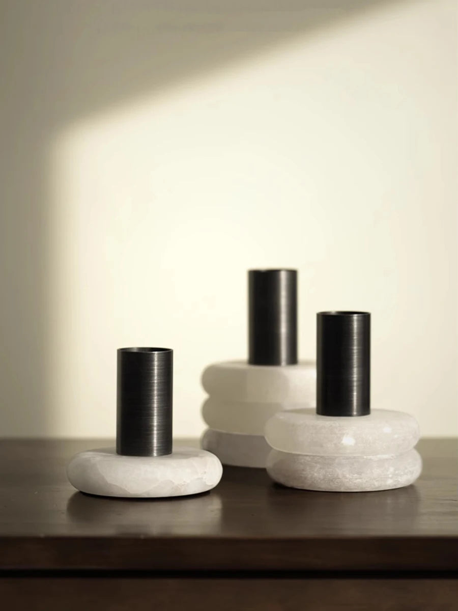 Minimalist White Onyx Marble Vases