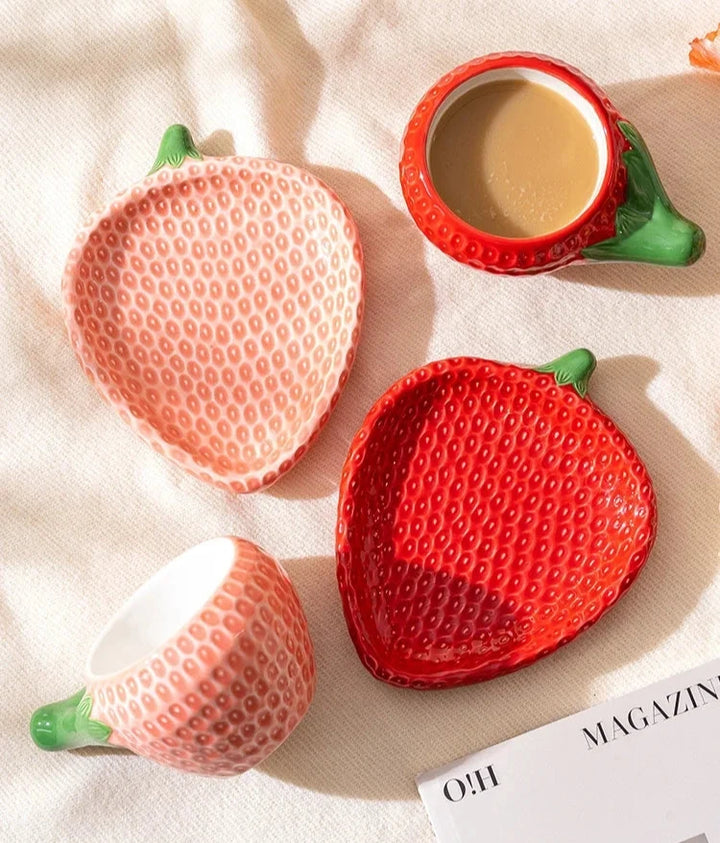 Detailed Strawberry Mug & Saucer Set