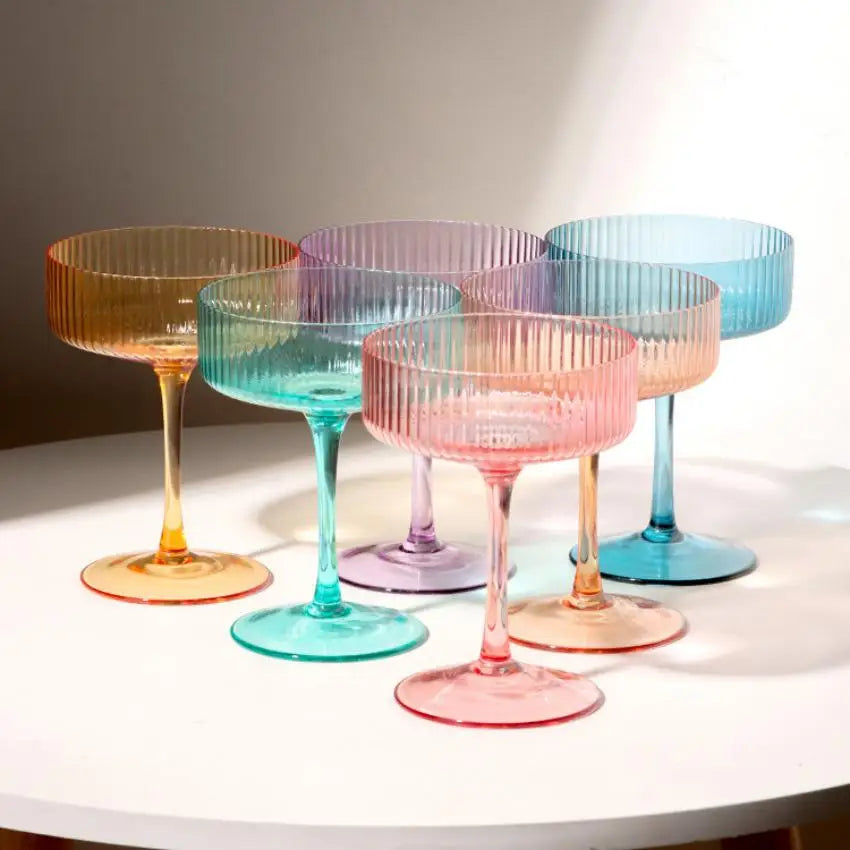 Ribbed Cocktail Goblet Glasses