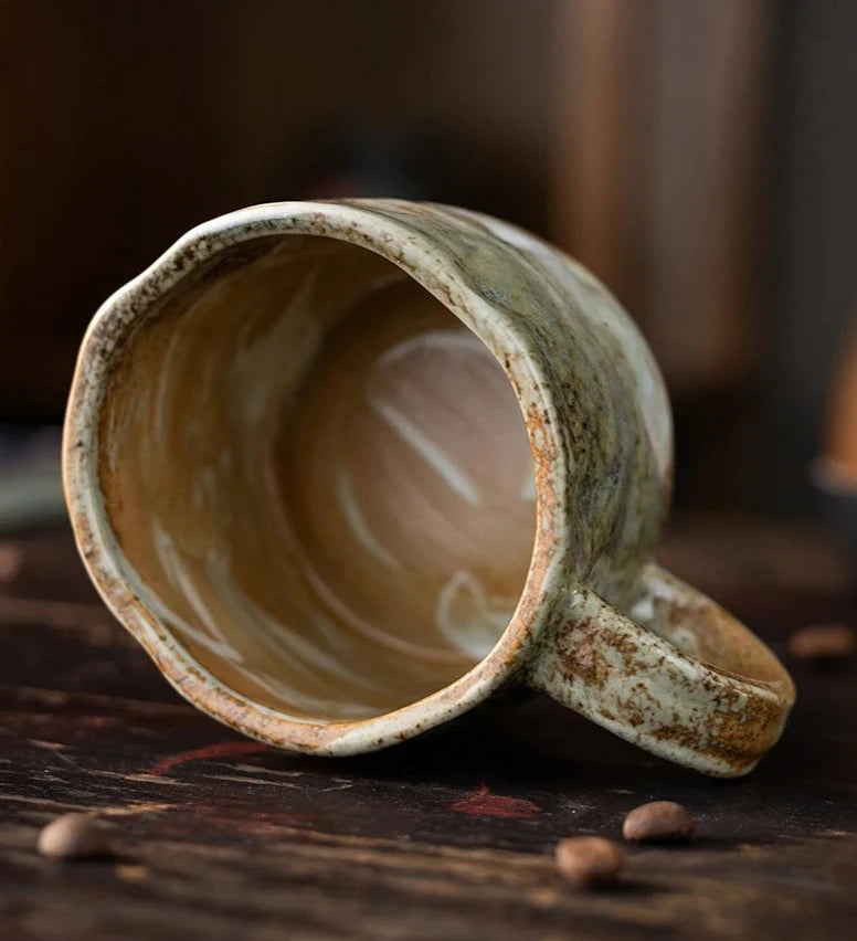 Coarse Pottery Mug & Saucer Set