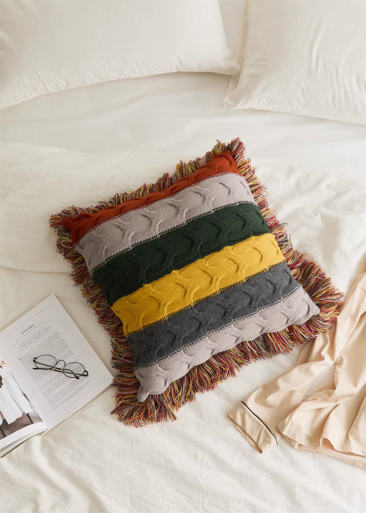 Crochet Contrast Color Blanket + Pillow