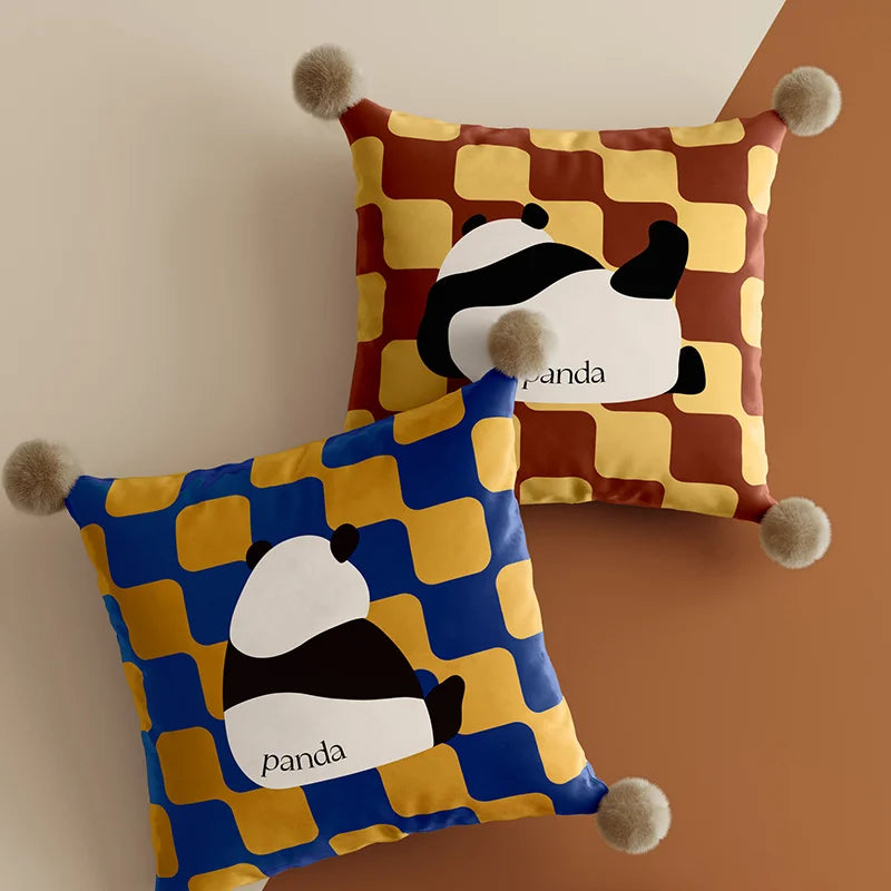 Panda Checkerboard Pillow Covers