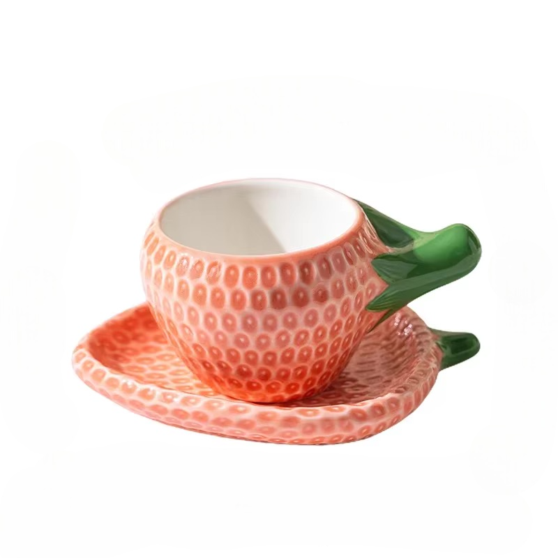 Detailed Strawberry Mug & Saucer Set