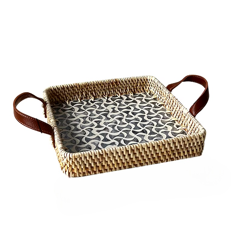 Retro Square Rattan Tray