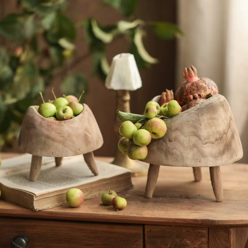 Solid Wood Fruit & Plant Bowl with Legs