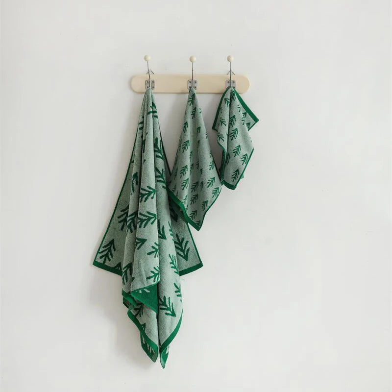 Green Pine Leaves Towels