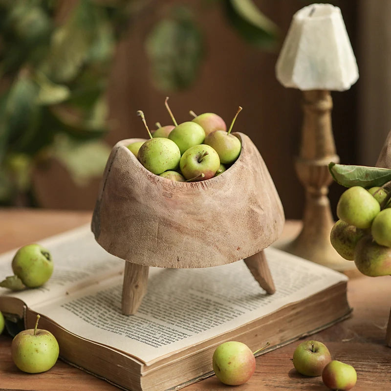 Solid Wood Fruit & Plant Bowl with Legs