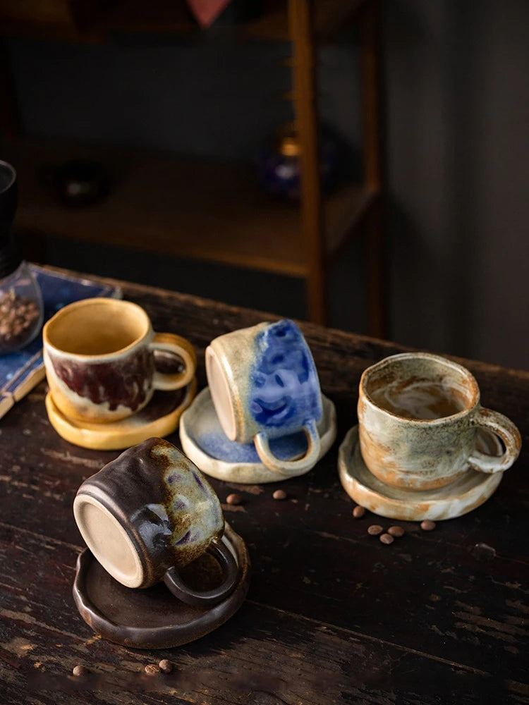 Coarse Pottery Mug & Saucer Set