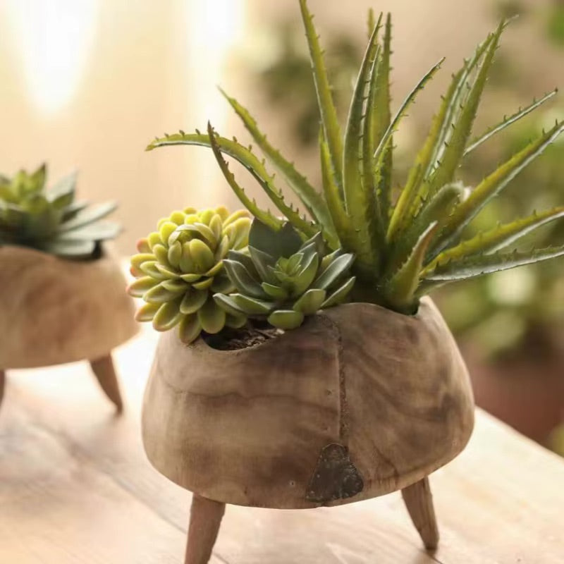 Solid Wood Fruit & Plant Bowl with Legs