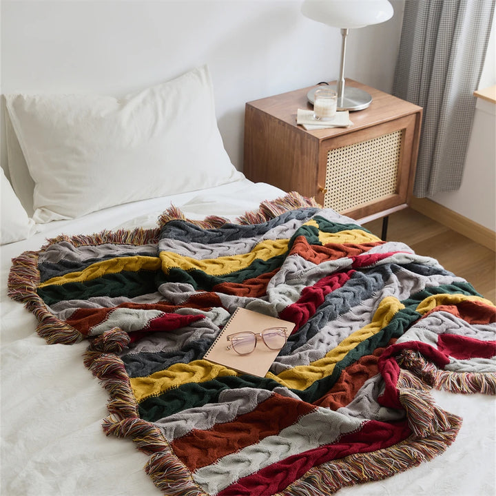 Crochet Contrast Color Blanket + Pillow