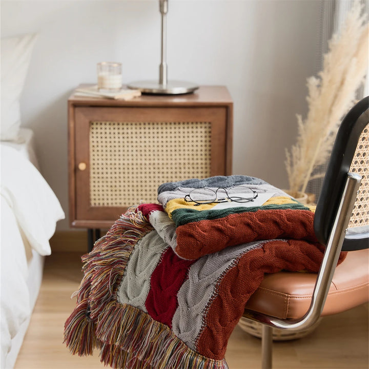 Crochet Contrast Color Blanket + Pillow