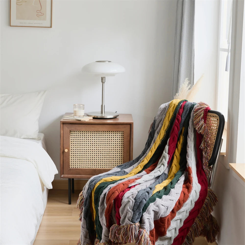 Crochet Contrast Color Blanket + Pillow